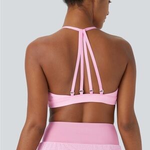 HALARA Pink Strappy Sports Bra and Wide Leg Leggings